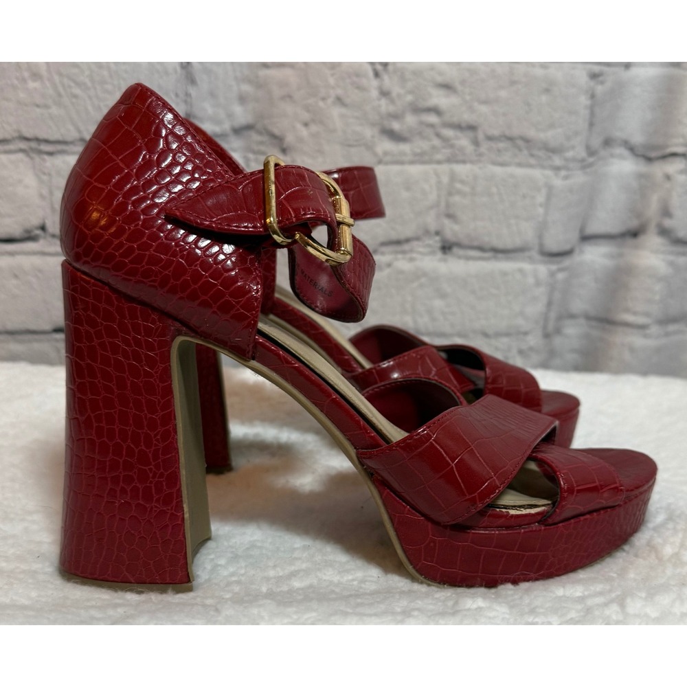 Sugar Leeza Red Croc Embossed Platform Block Heel Sandals SGR-LEEZA 7